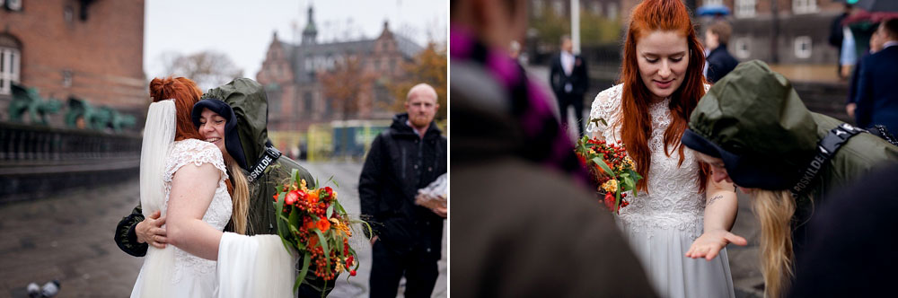 friends congratulating bride and groom after the wedding at Copenhagen city Hall