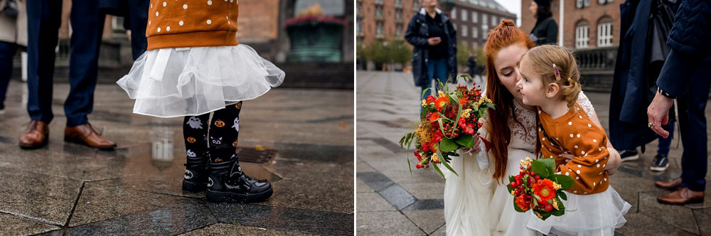 bride, groom and daughter at Copenhagen City Hall, photos by Natalia Cury wedding photographer