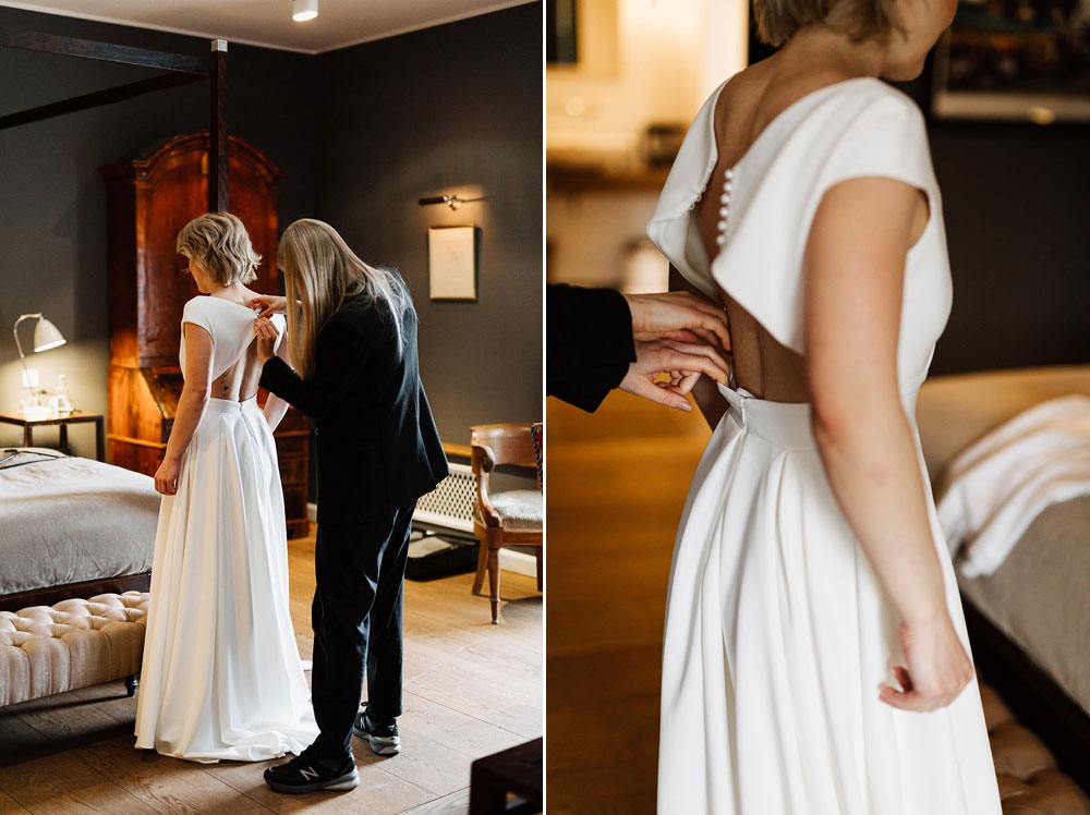 bride getting ready at Nimb Hotel in Copenhagen