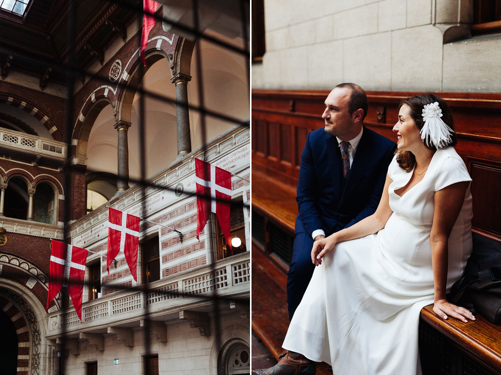 couple waiting to get married at Copenhagen city Hall, photographed by Natalia Cury wedding photographer