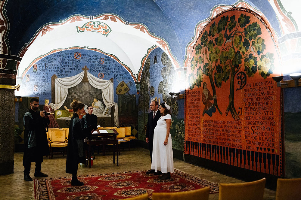 wedding room at Copenhagen city hall covered by wall paintings