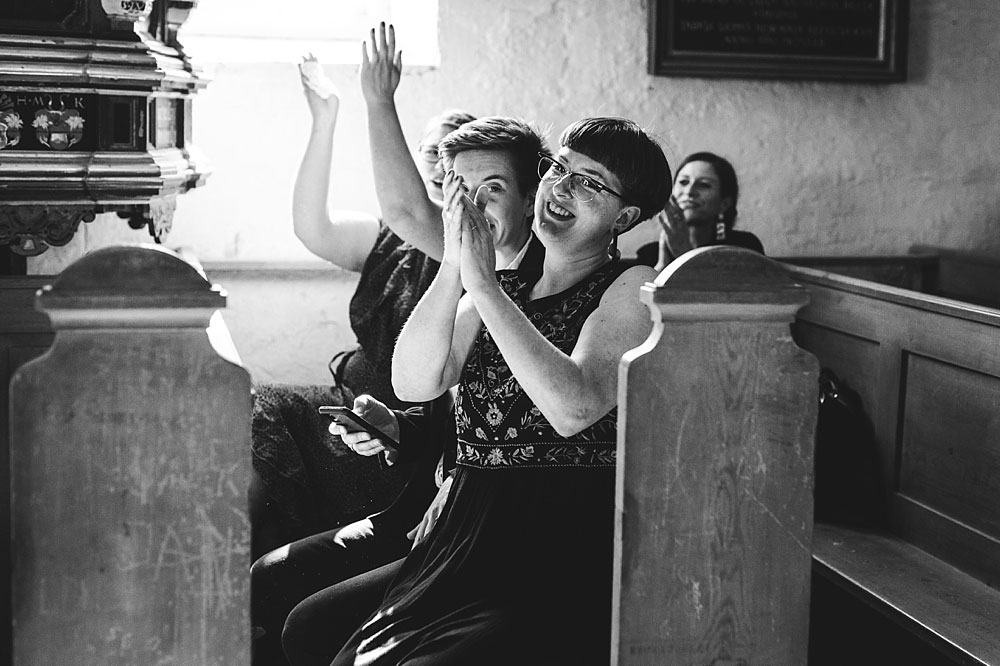 guests cheering in the old church in Stevns Klint