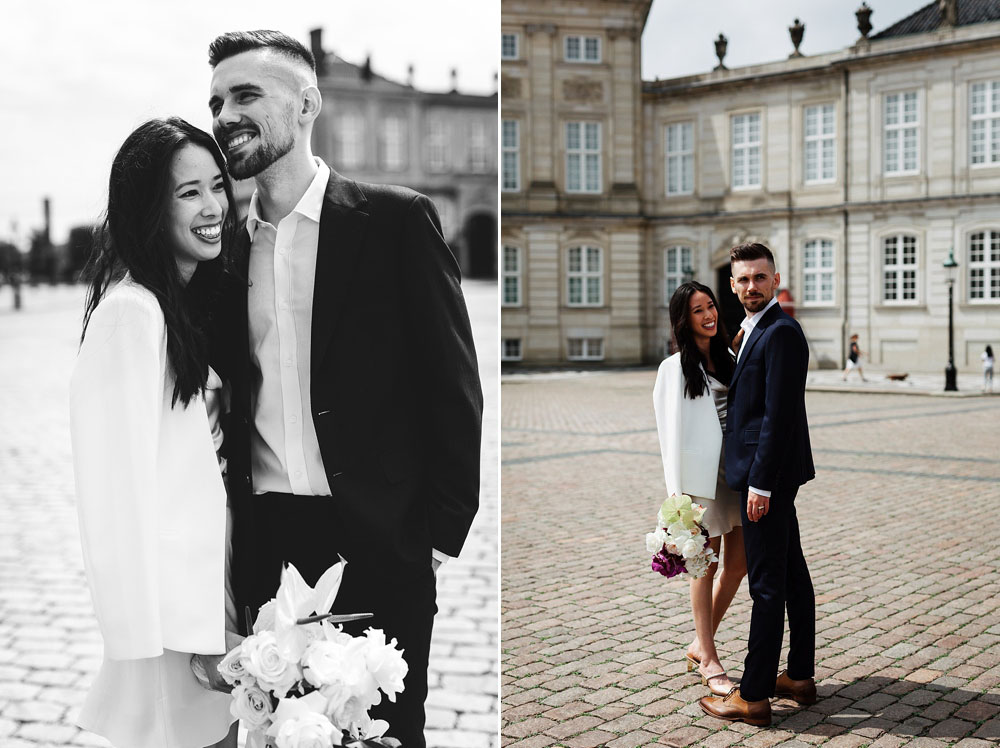 wedding portraits in Copenhagen at Amalienborg Slotsplads