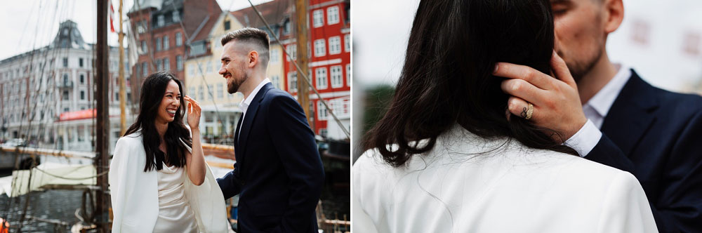 bride and groom in Nyhavn, Copenhagen. 