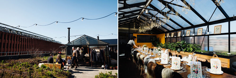 Copenhagen wedding venue in a greenhouse. Restaurant Gro Spiseri, rooftop farm in Copenhagen