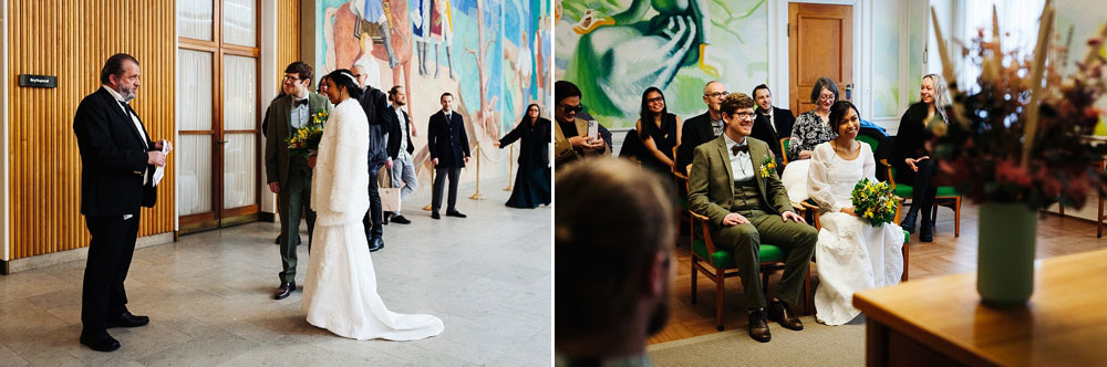 Civil wedding ceremony at Frederiksberg Town Hall, Denmark. 