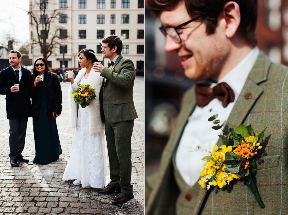 bride, groom and guests toasting at Frederiksberg Town Hall.