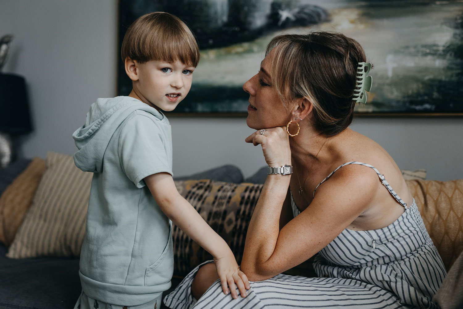 mother and son at their beautiful home in Østerbro, Copenhagen. 