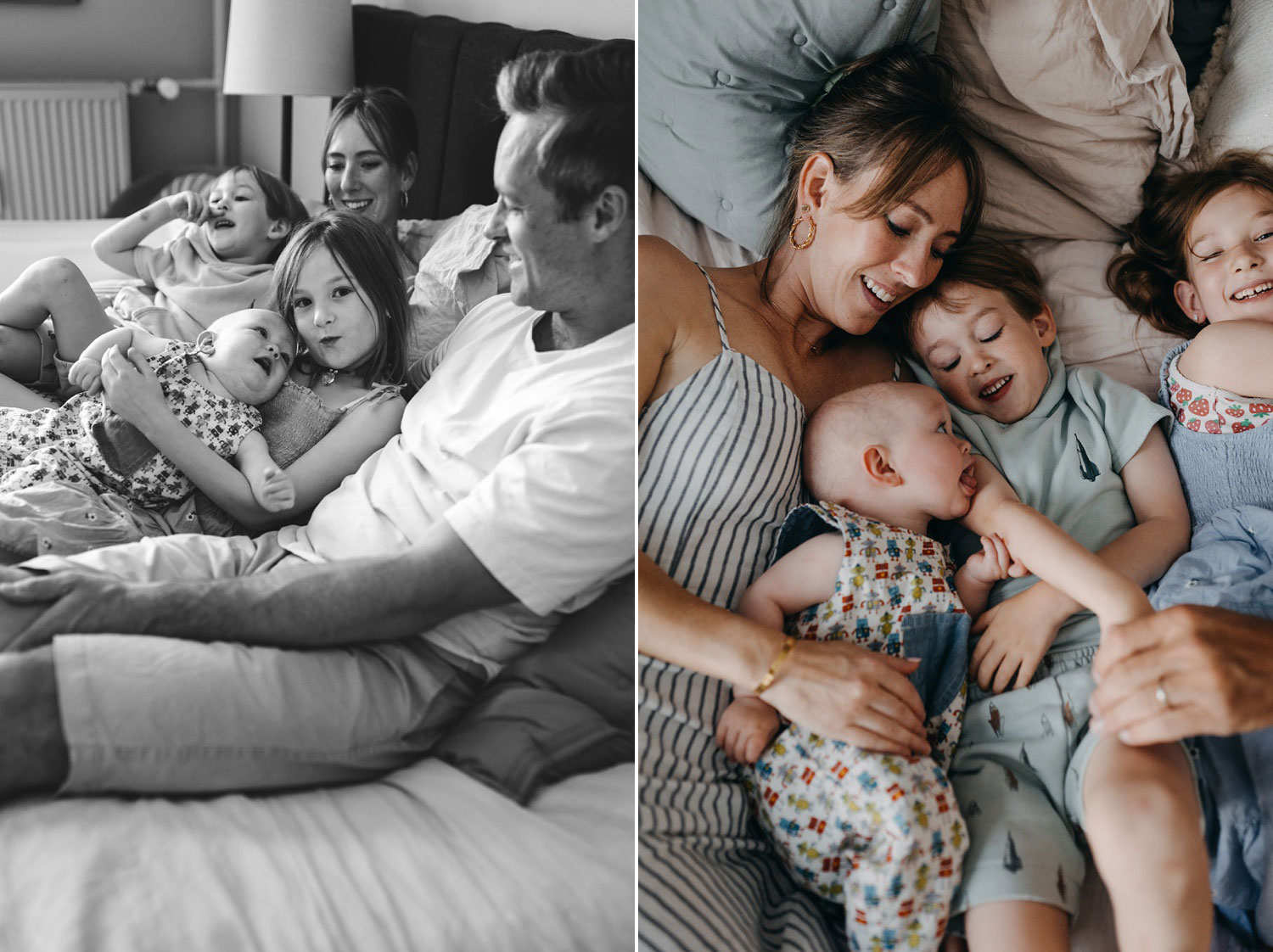 Loving parents and children embracing at home in Østerbro, Copenhagen. 