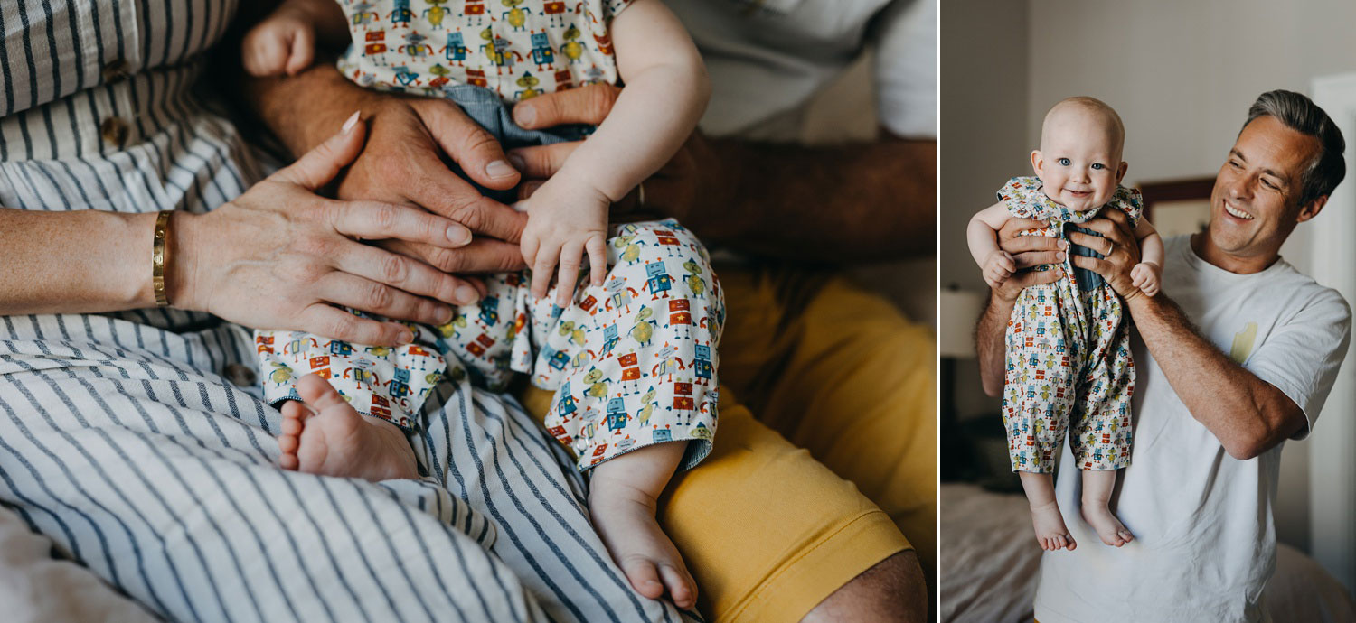 Chubby baby hands delicately resting on top of parent's hand during an intimate baby photoshoot in Copenhagen