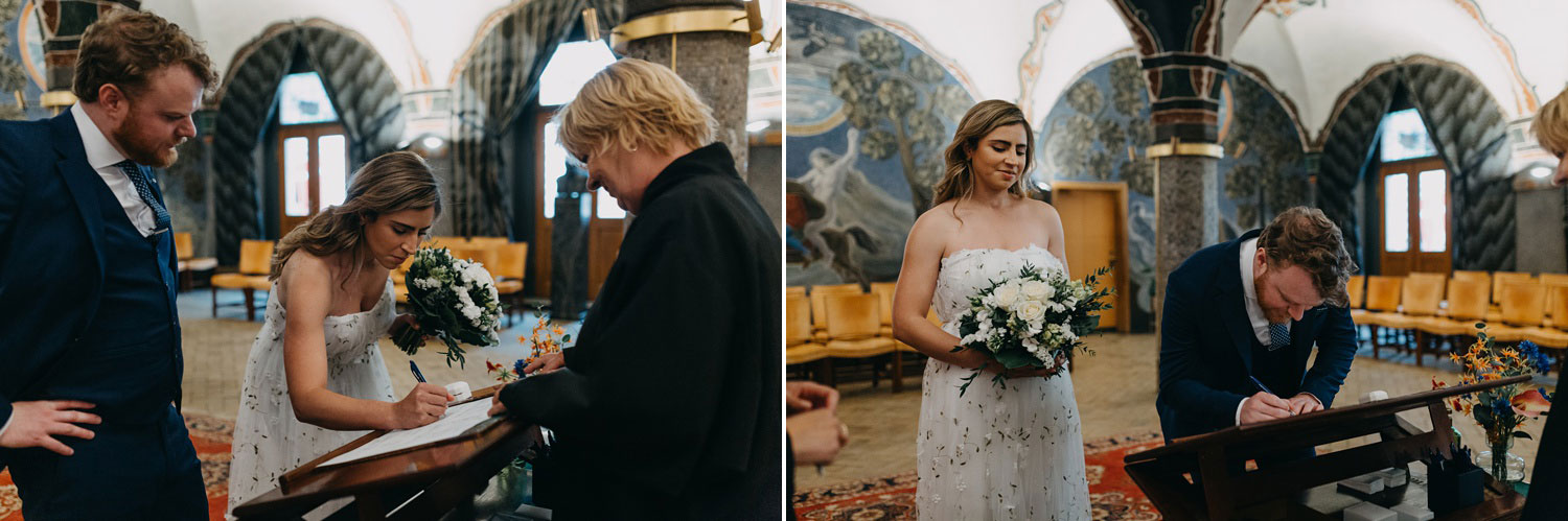 intimate civil wedding ceremony at Copenhagen City Hall - Copenhagen wedding photography