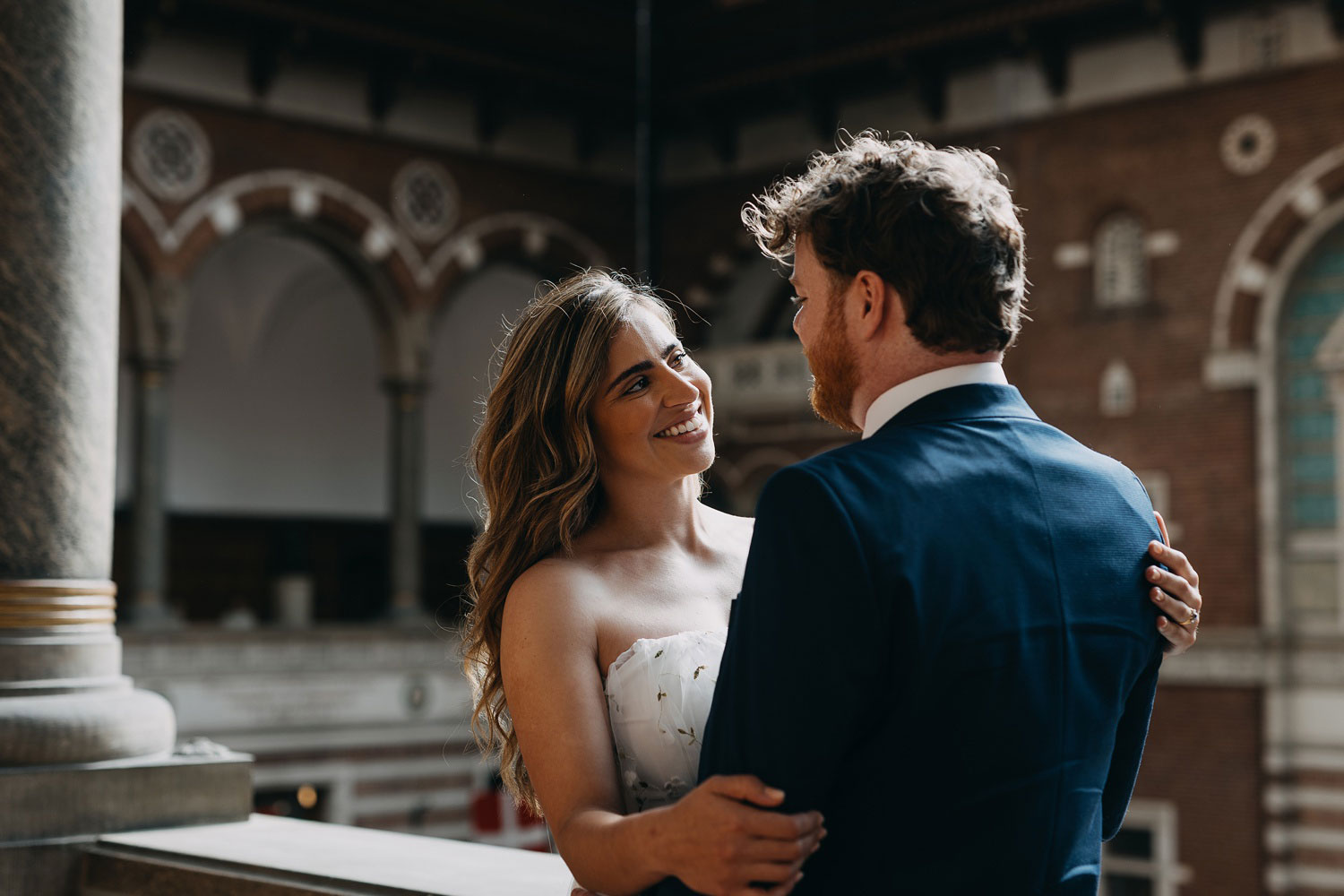 Copenhagen Wedding Photography - Romantic Couple Pose at Copenhagen City Hall