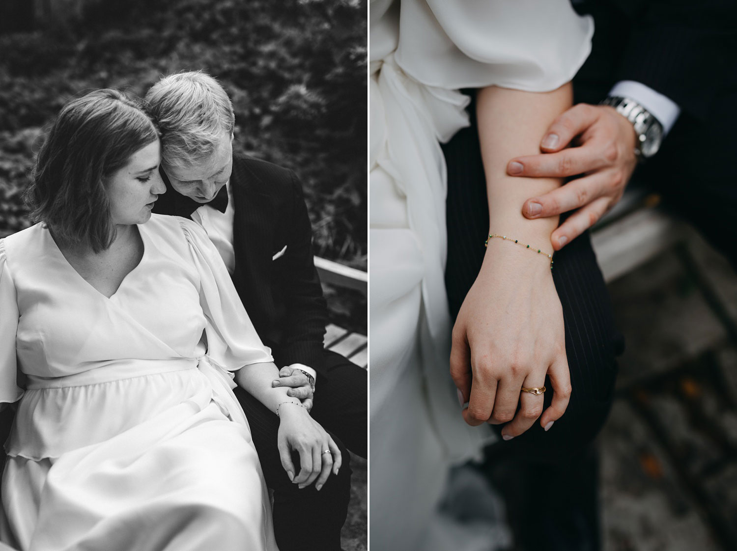 wedding portrait session in Copenhagen: The warmth of their love captured in the clasp of their hands