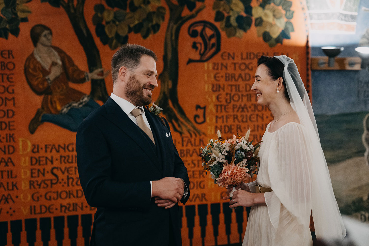 Bride and Groom Exchanging Vows at Copenhagen City Hall