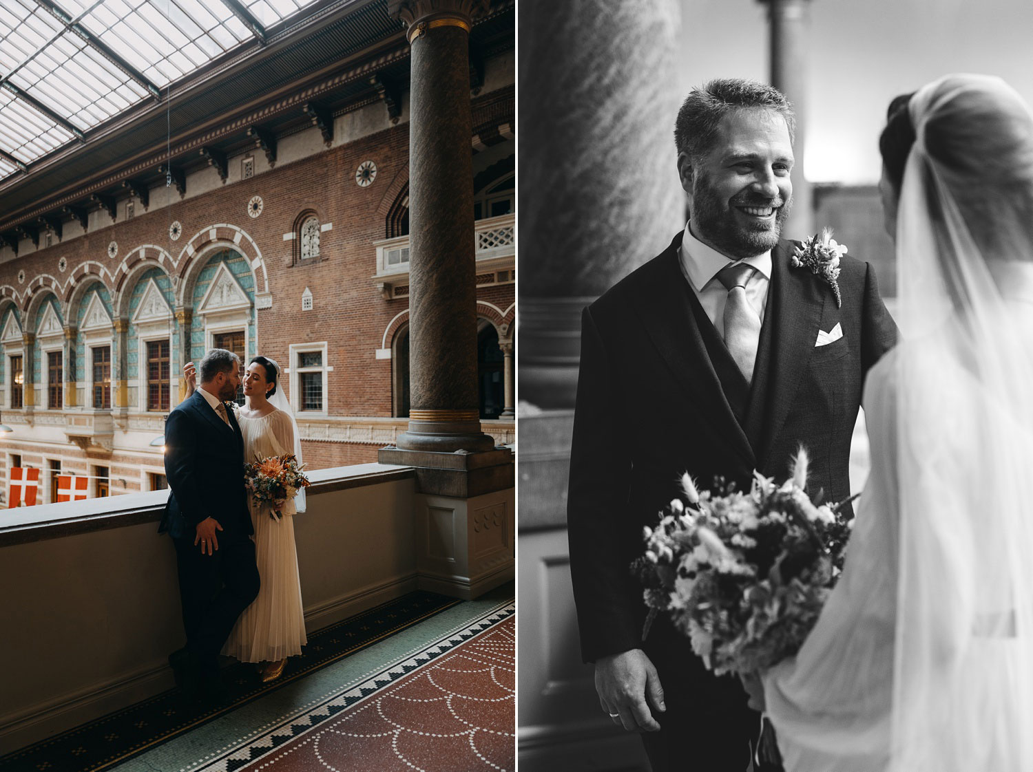 bride and groom wedding portraits at Copenhagen city hall 
