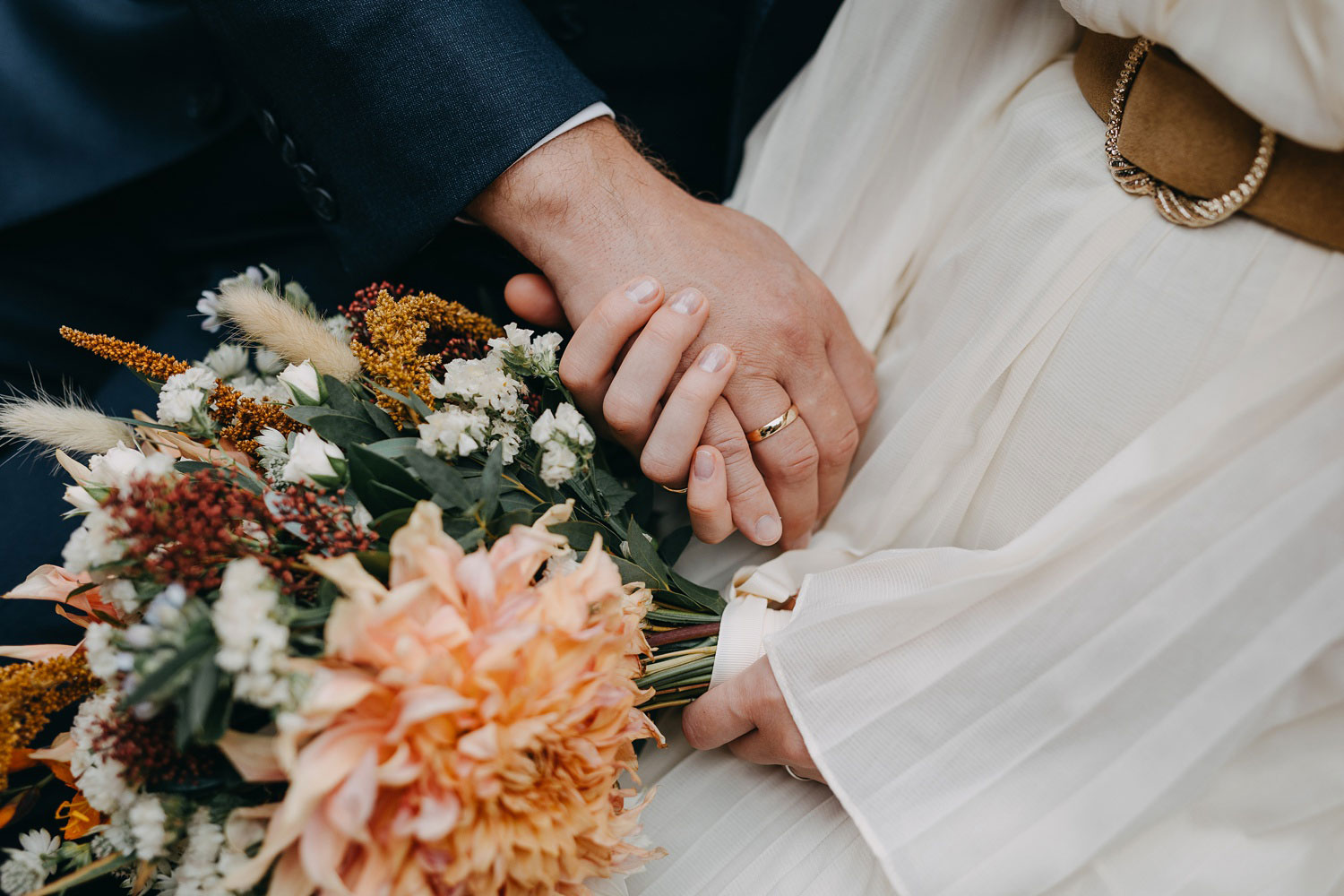  Bride Holding Bouquet in Copenhagen City Hall Courtyard