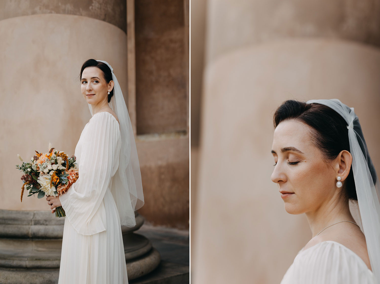 Bride's Elegant Wedding Gown in Copenhagen City Hall