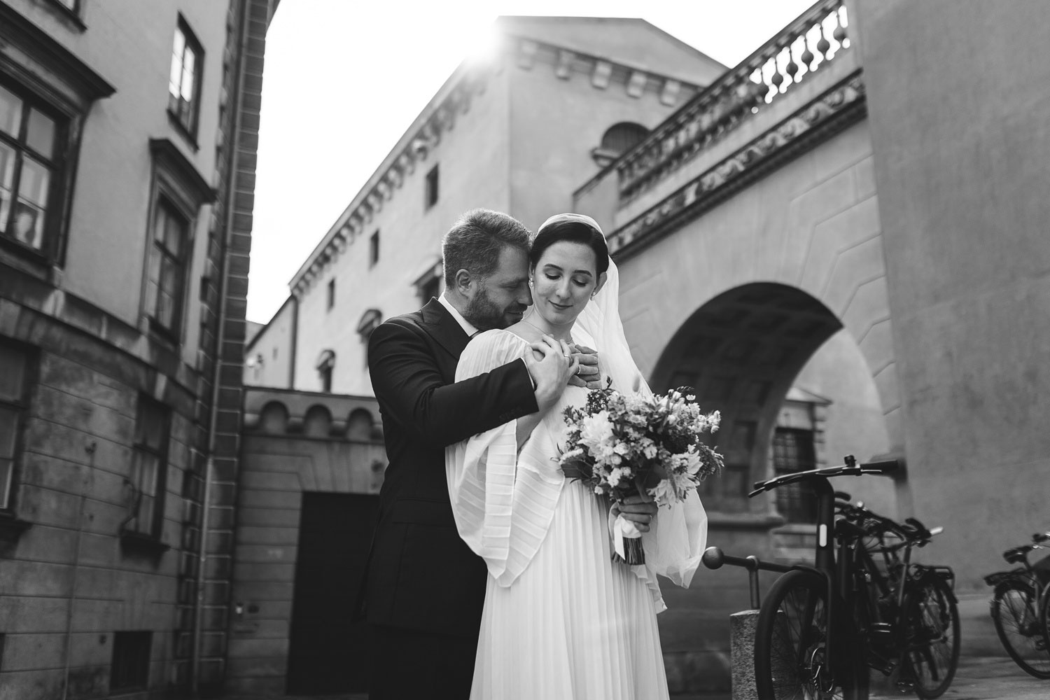 Bride and Groom Posing at Nytorv, Copenhagen