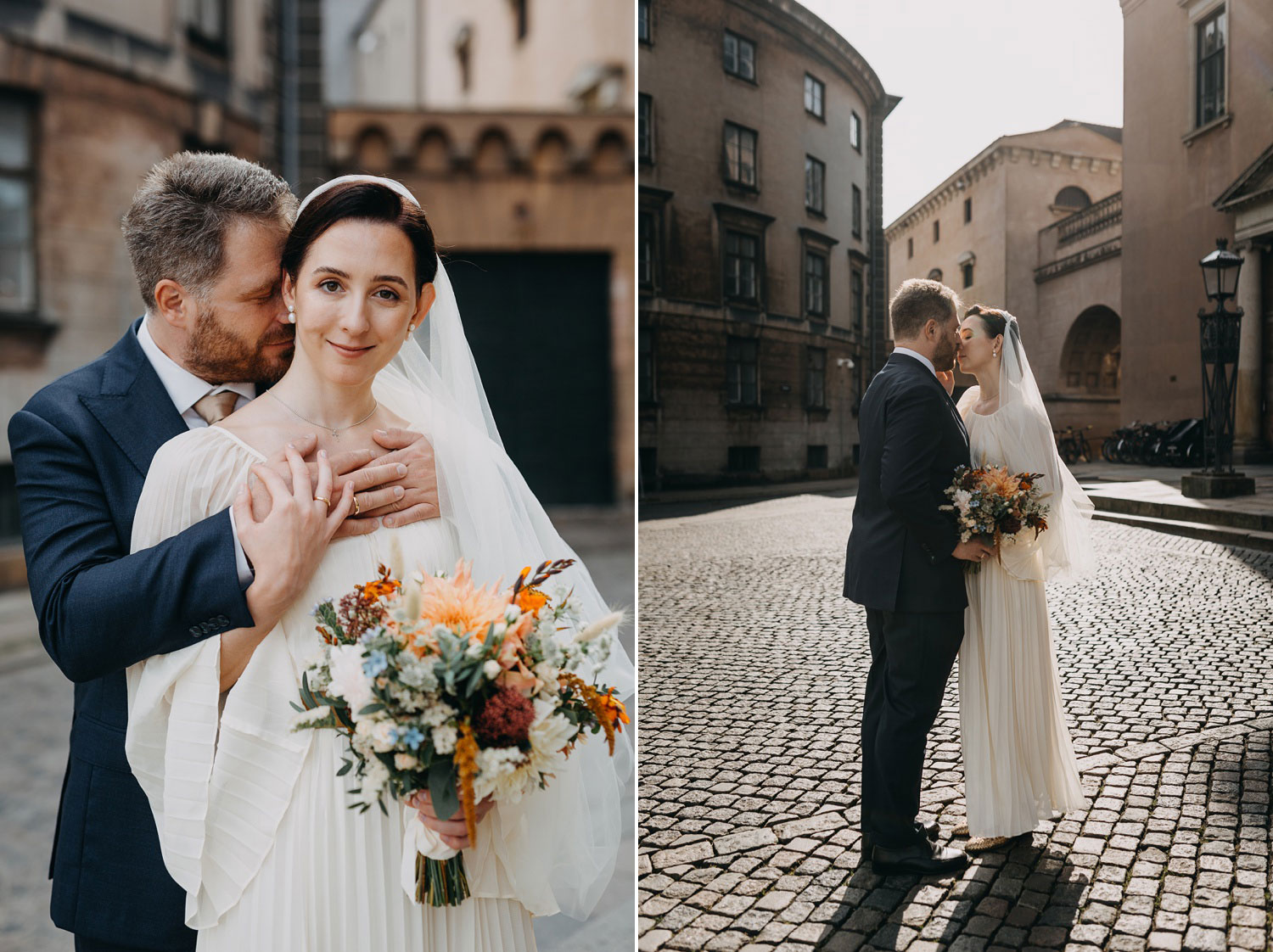 Bride and Groom Posing at Nytorv, Copenhagen