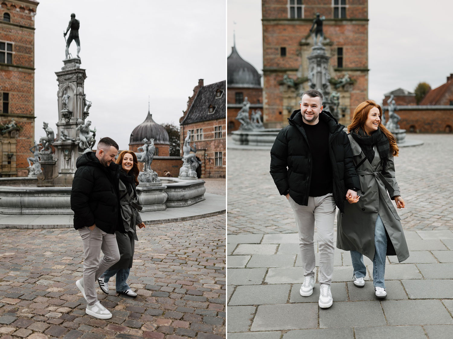 couple's photoshoot at Hillerød's historic landmark, Frederiksborg Castle