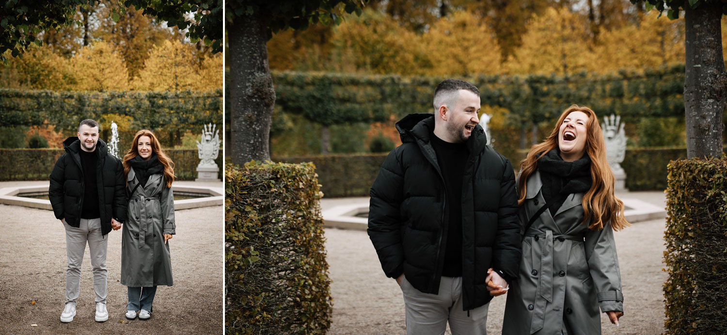 engagement photo session with fall colours at Frederiksborg Castle