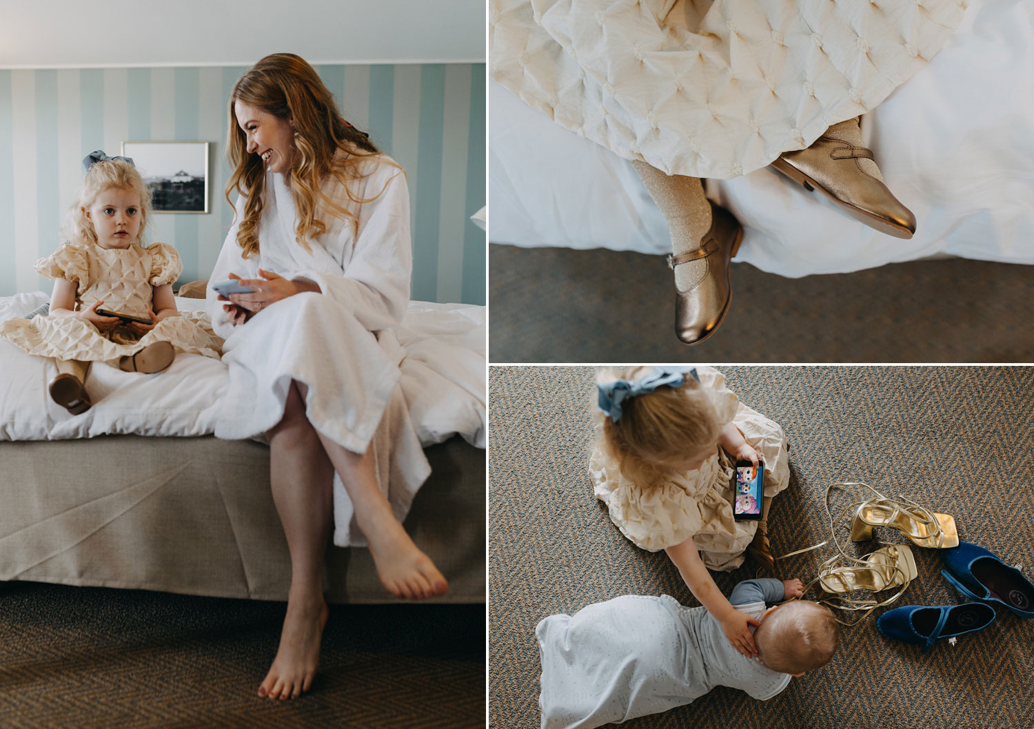 Bride and daughter hanging out before the wedding ceremony