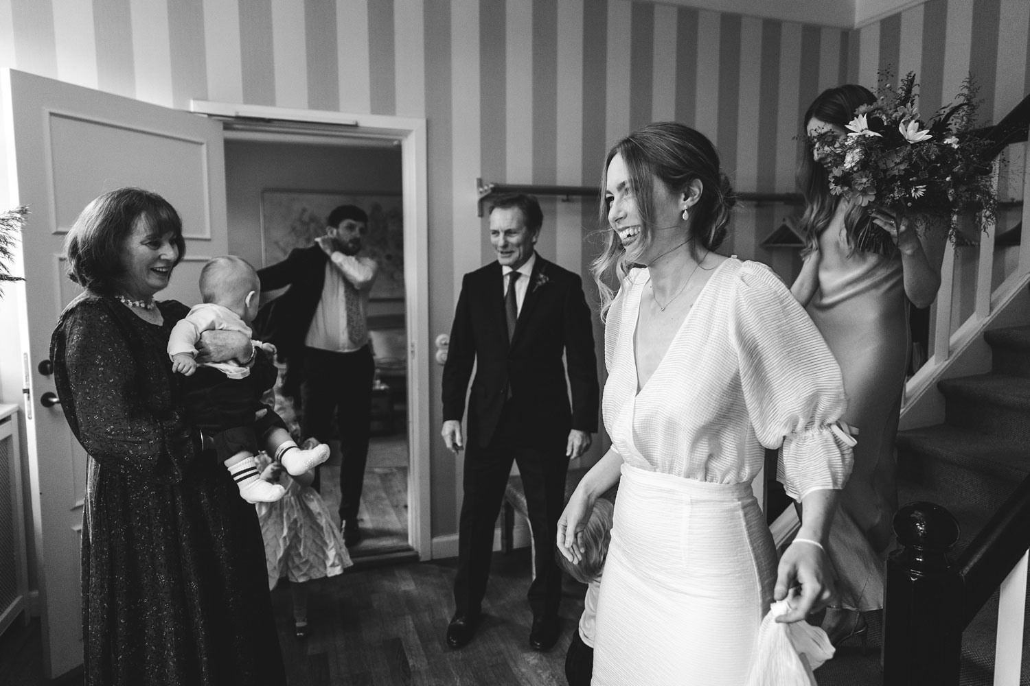 bride and father of the bride moments before the wedding ceremony at helenekilde Badehotel in Tisvildeleje