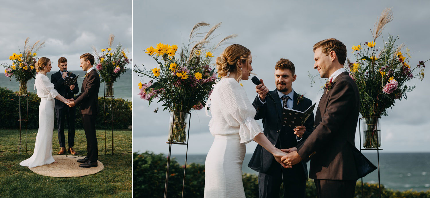 Elegance under the open sky: the bride and groom exchange vows in a beautiful outdoor ceremony at Helenekilde Badehotel