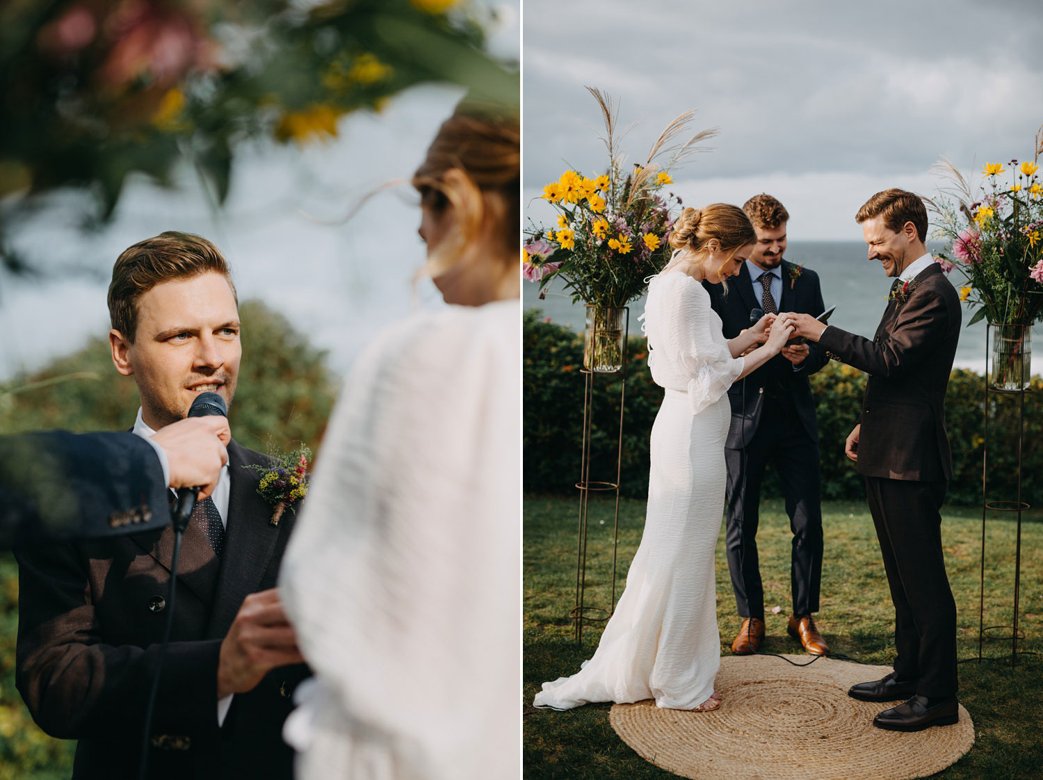 Intimate exchange of vows at Helenekilde Hotel with the rhythmic sounds of waves in the distance