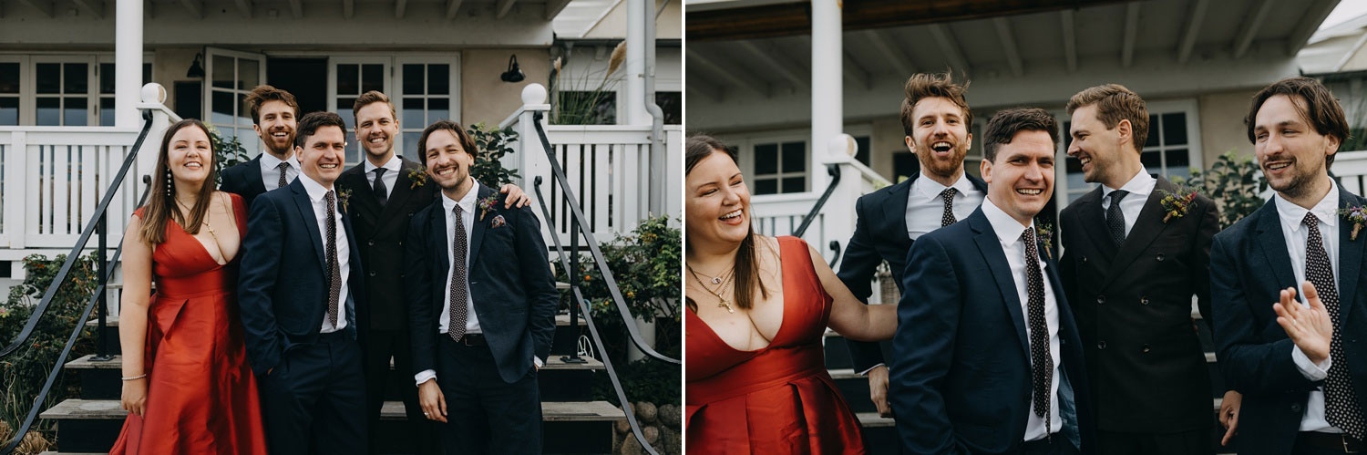 Capturing the bond of friendship: the groom surrounded by their school pals in cheerful portraits at Helenekilde Badehotel