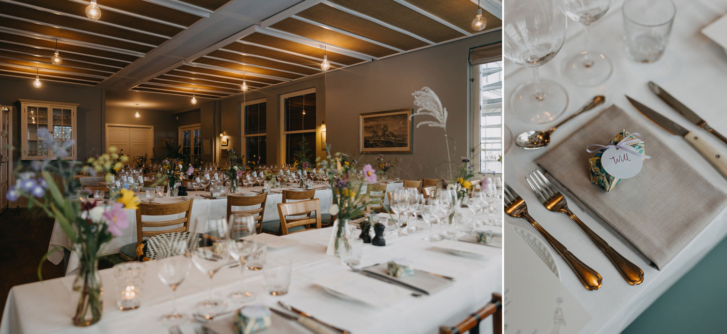 Chic table settings at the reception at Helenekilde Badehotel