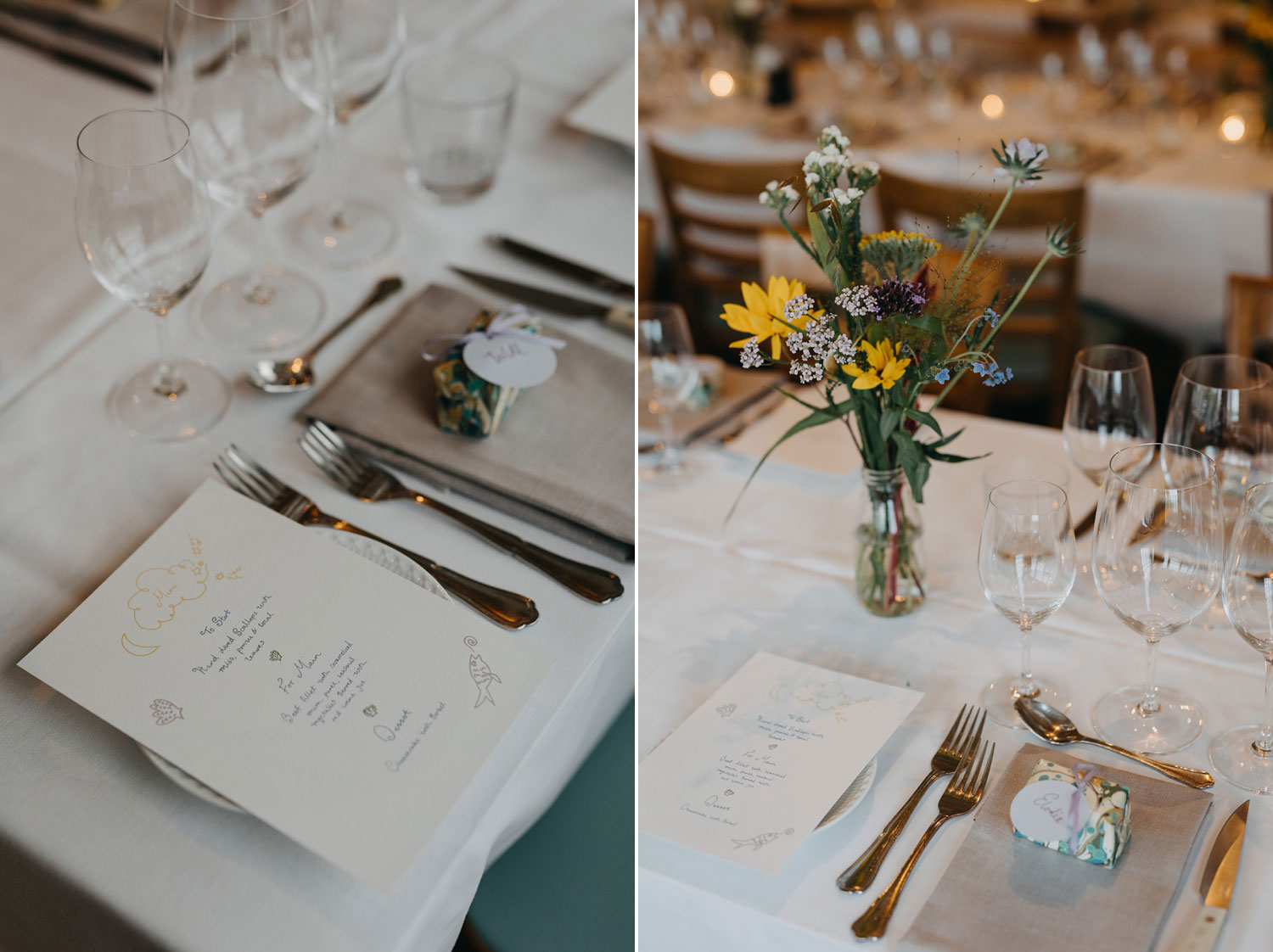 elegant table settings at the reception at Helenekilde Badehotel