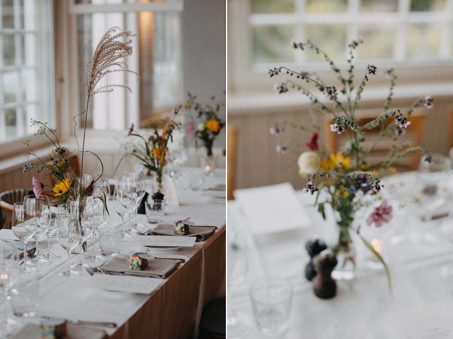 timeless and elegant table settings at the reception at Helenekilde Badehotel