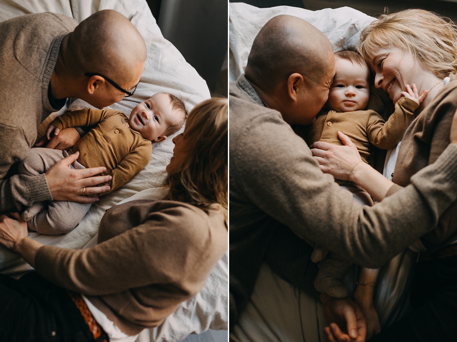 Candid moment of happiness with parents and baby in Copenhagen