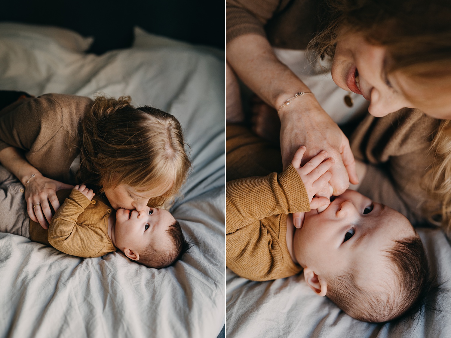 Candid mother-son joy in indoor family session