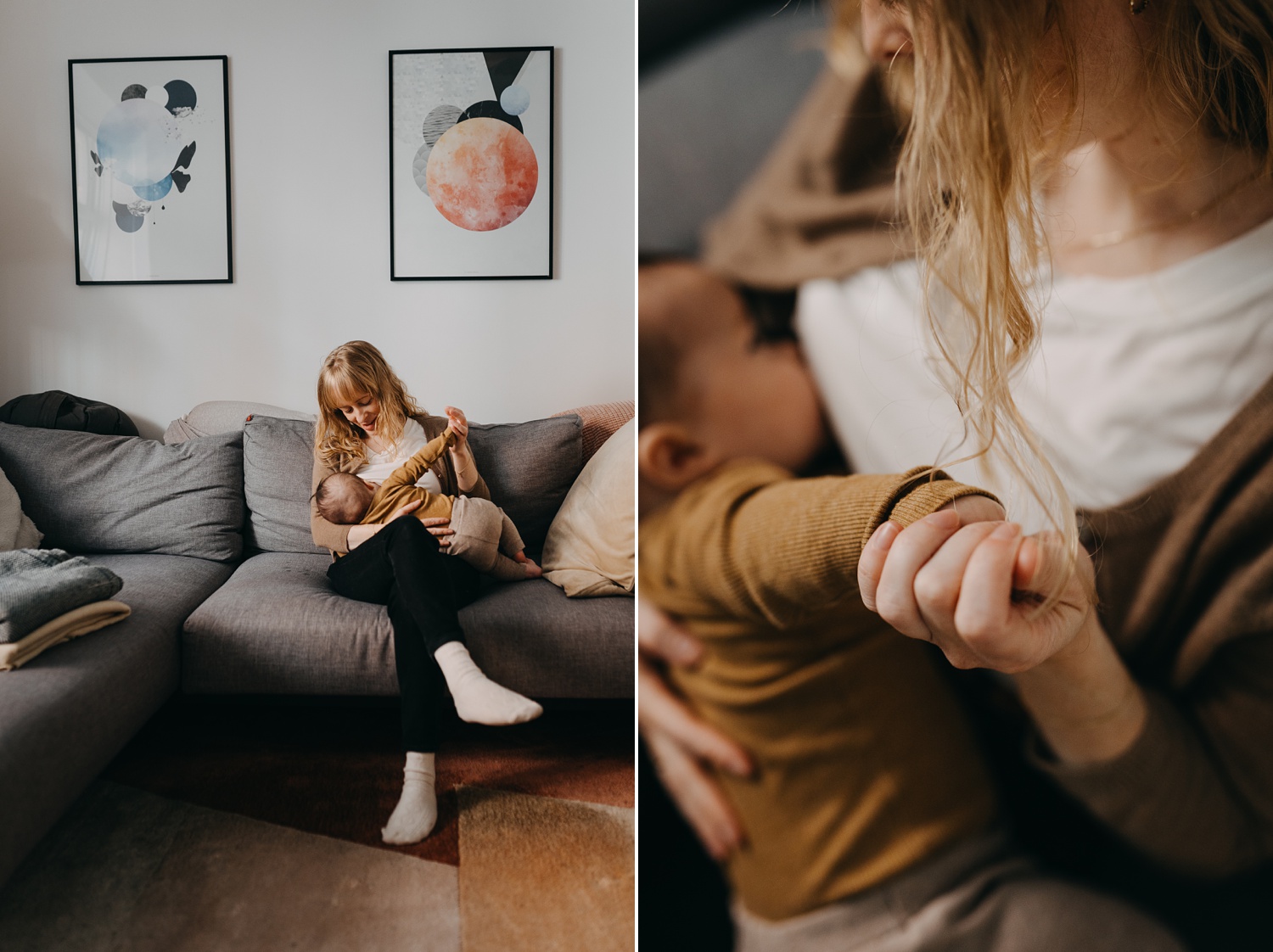 Beautiful portrait of a mother and baby during breastfeeding in Copenhagen