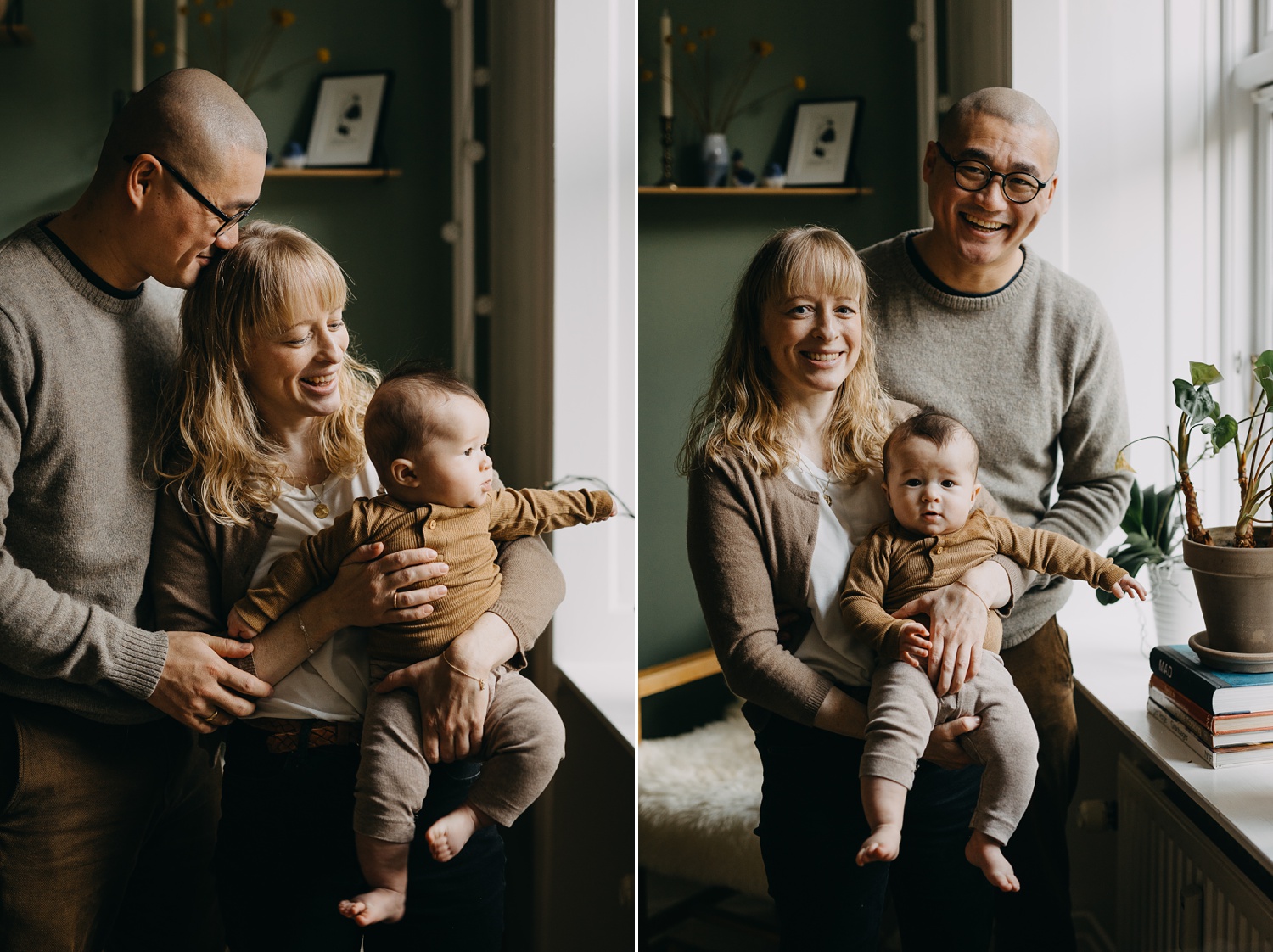 Candid moment of happiness with parents and baby in Copenhagen