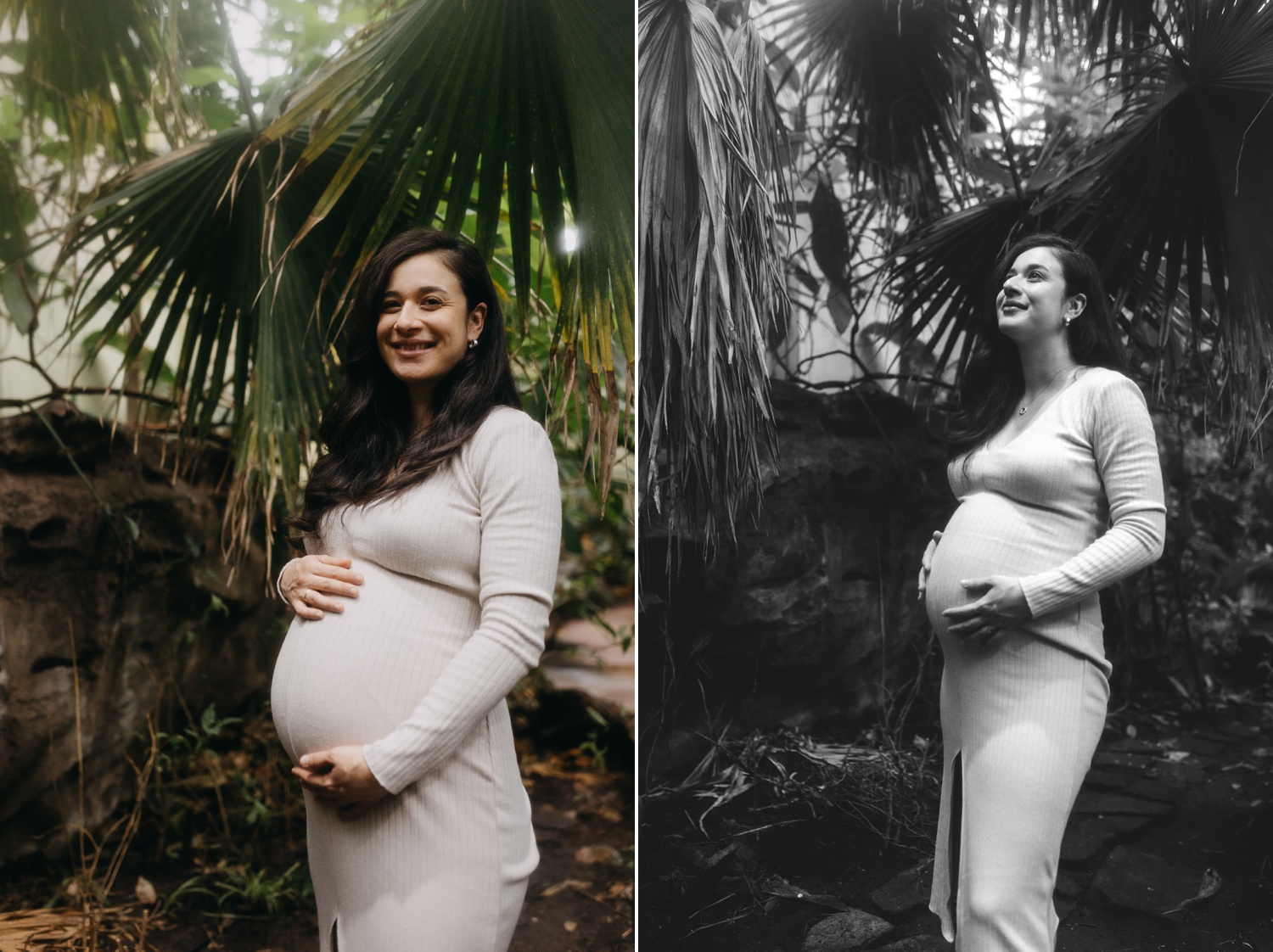 Pregnant woman posing in Copenhagen Zoo's tropical forest
