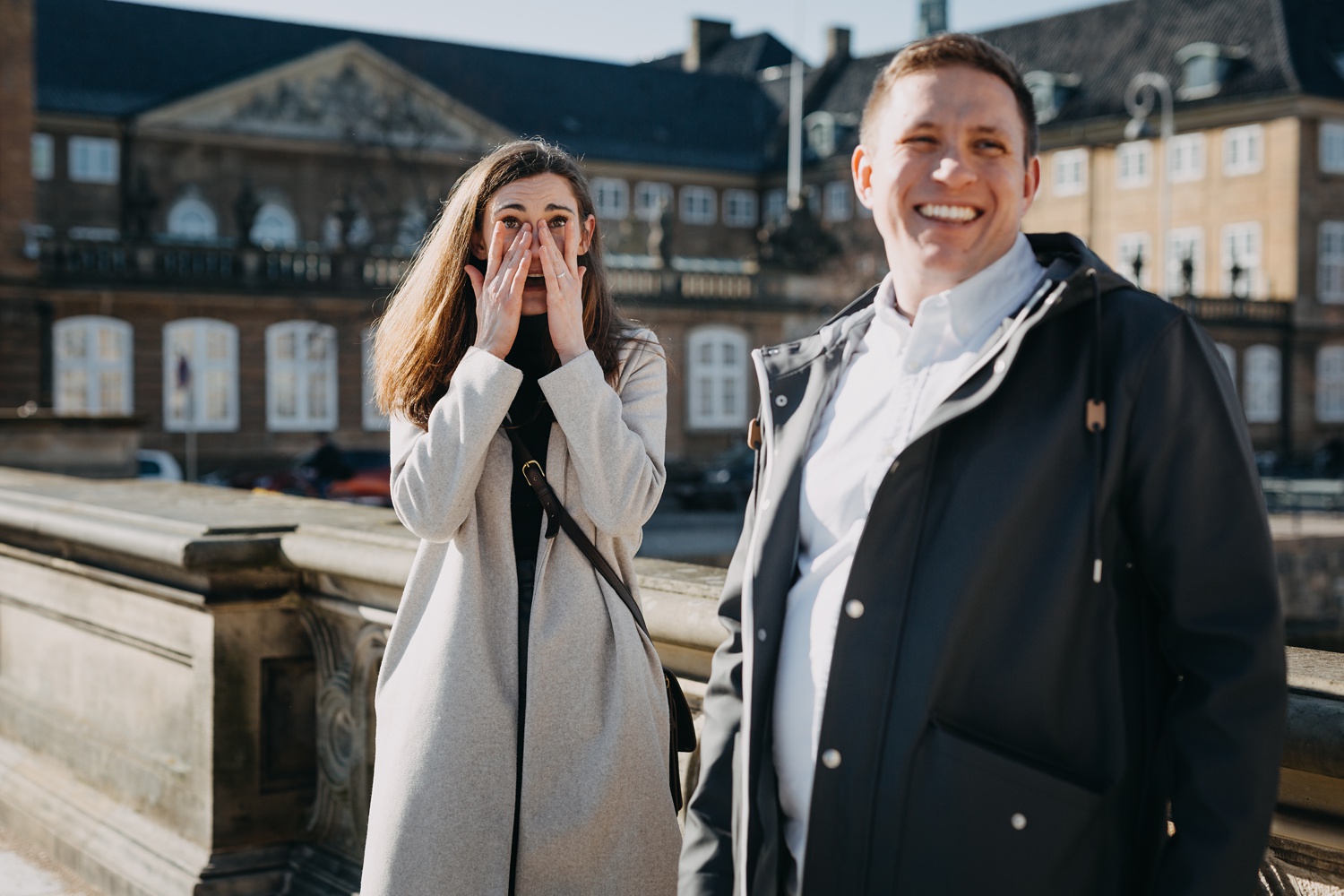 Emotional surprise engagement captured in the heart of Copenhagen