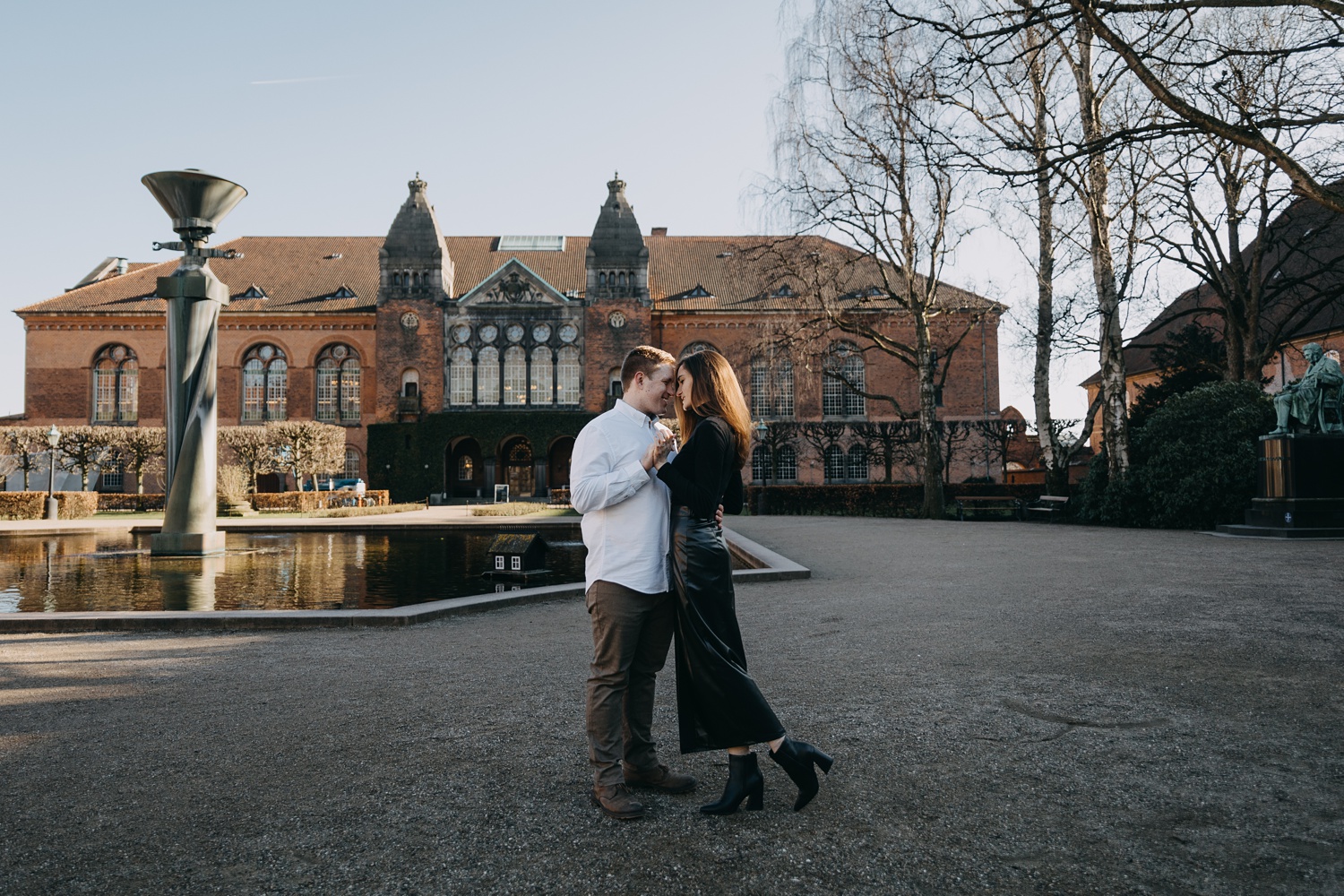 Romantic engagement session in Copenhagen's Royal Library Garden
