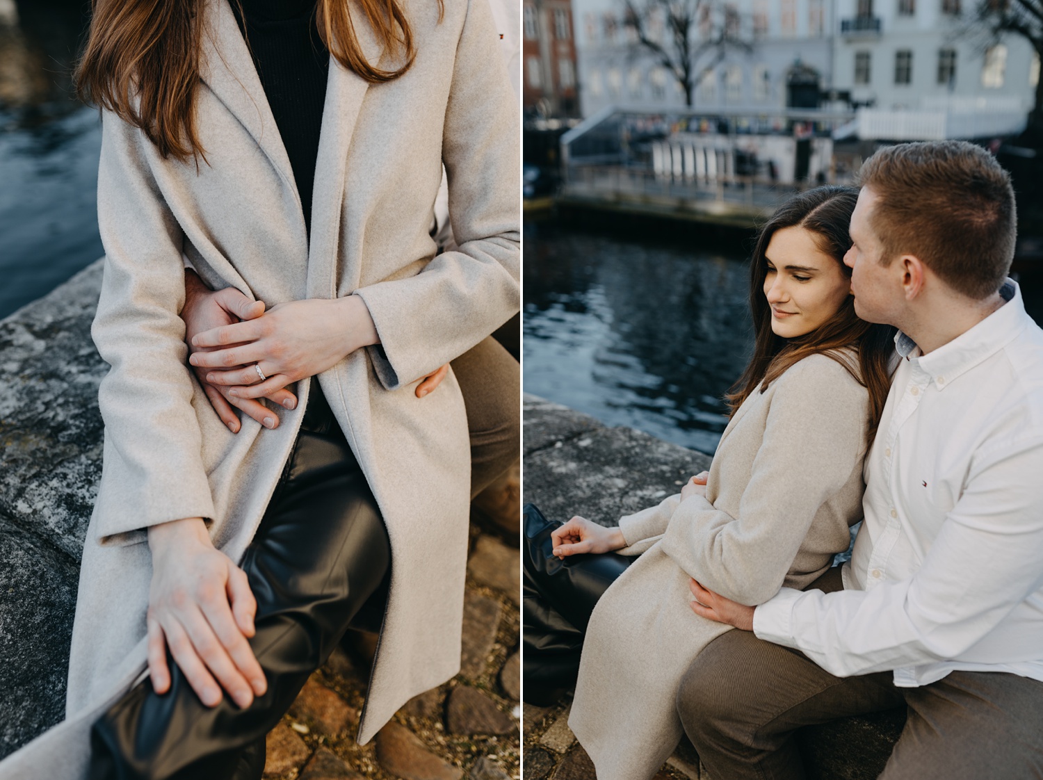 engagement photoshoot along Frederiksholms Kanal in Copenhagen