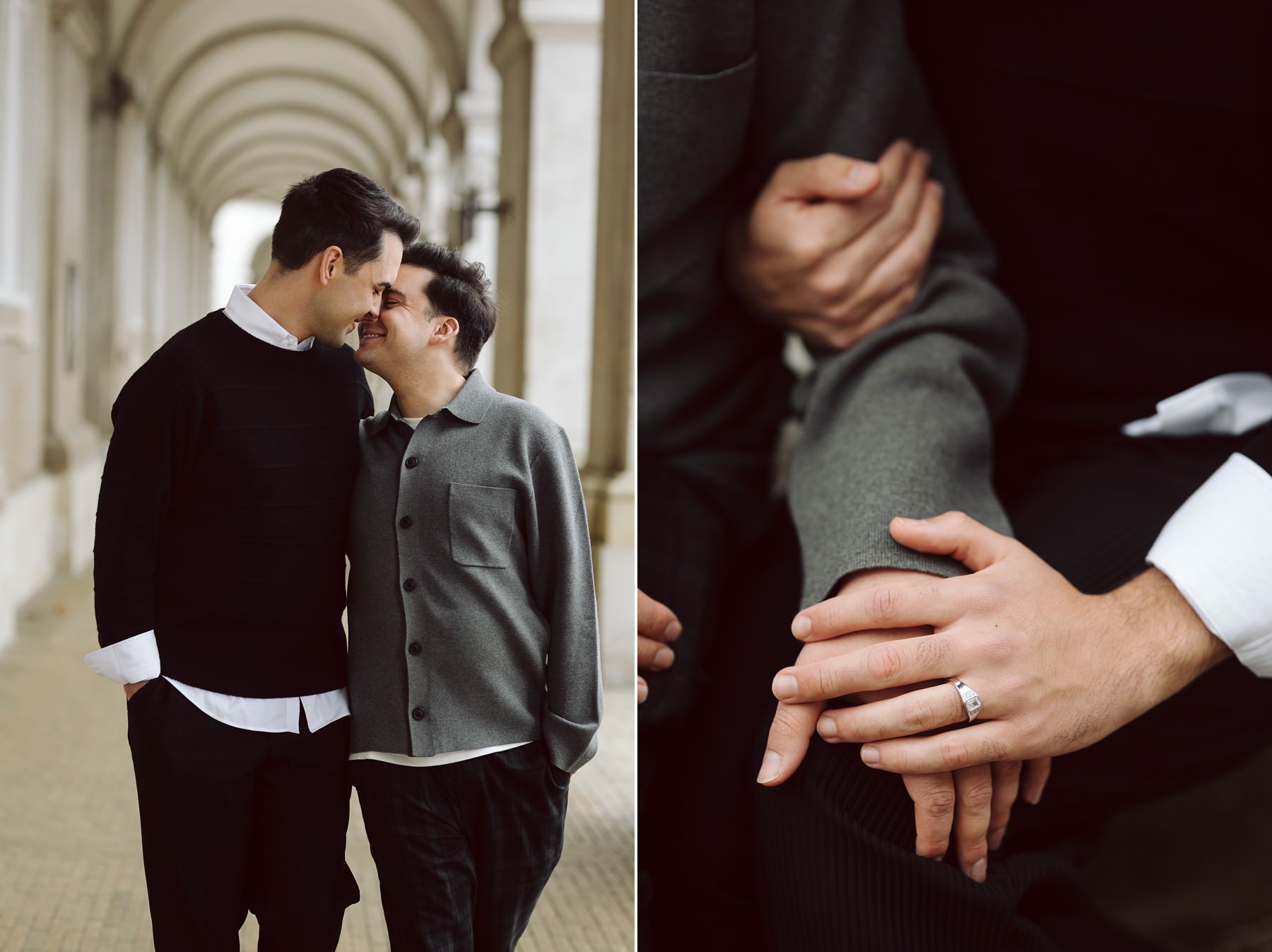 candid and romantic photo of a newly engaged couple in Copenhagen