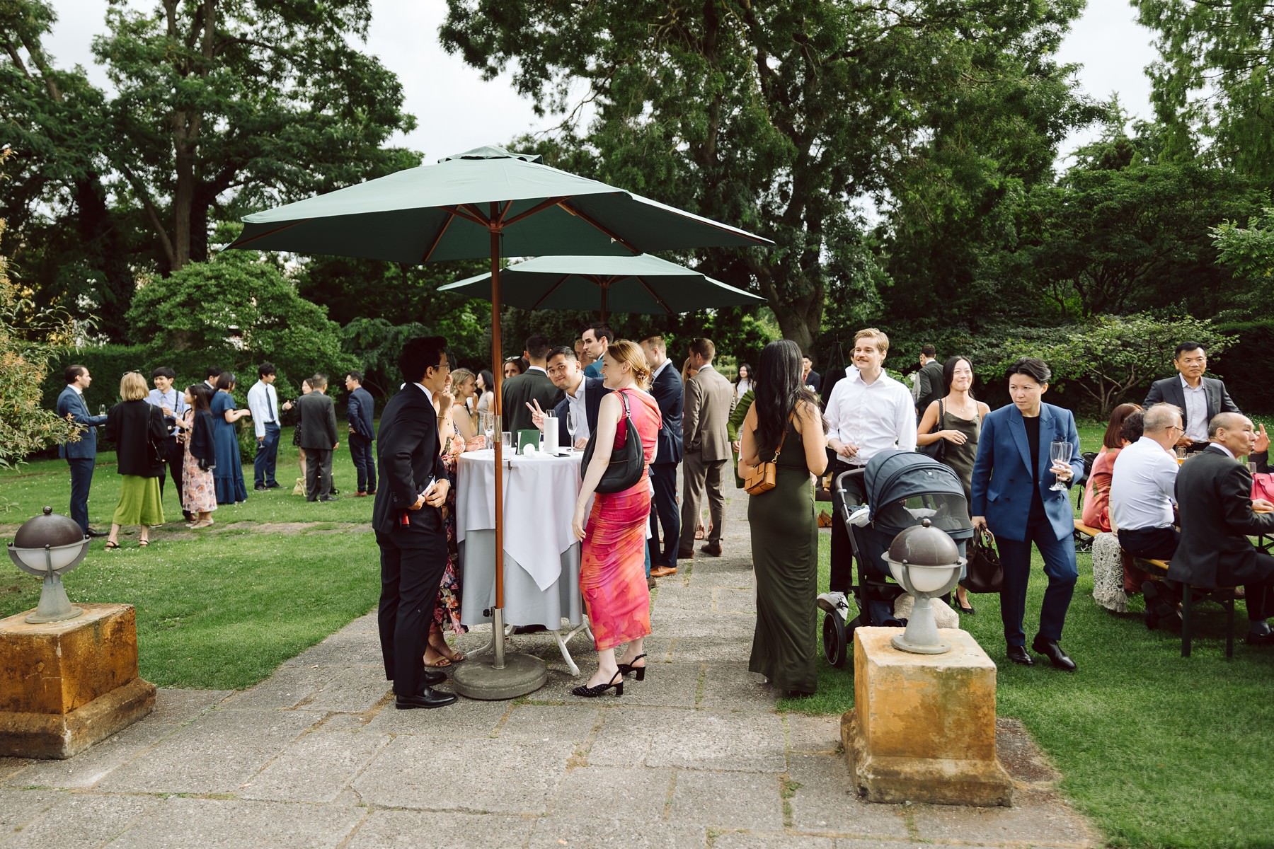 Wedding reception at Paradehuset with guests enjoying drinks, laughter, and music