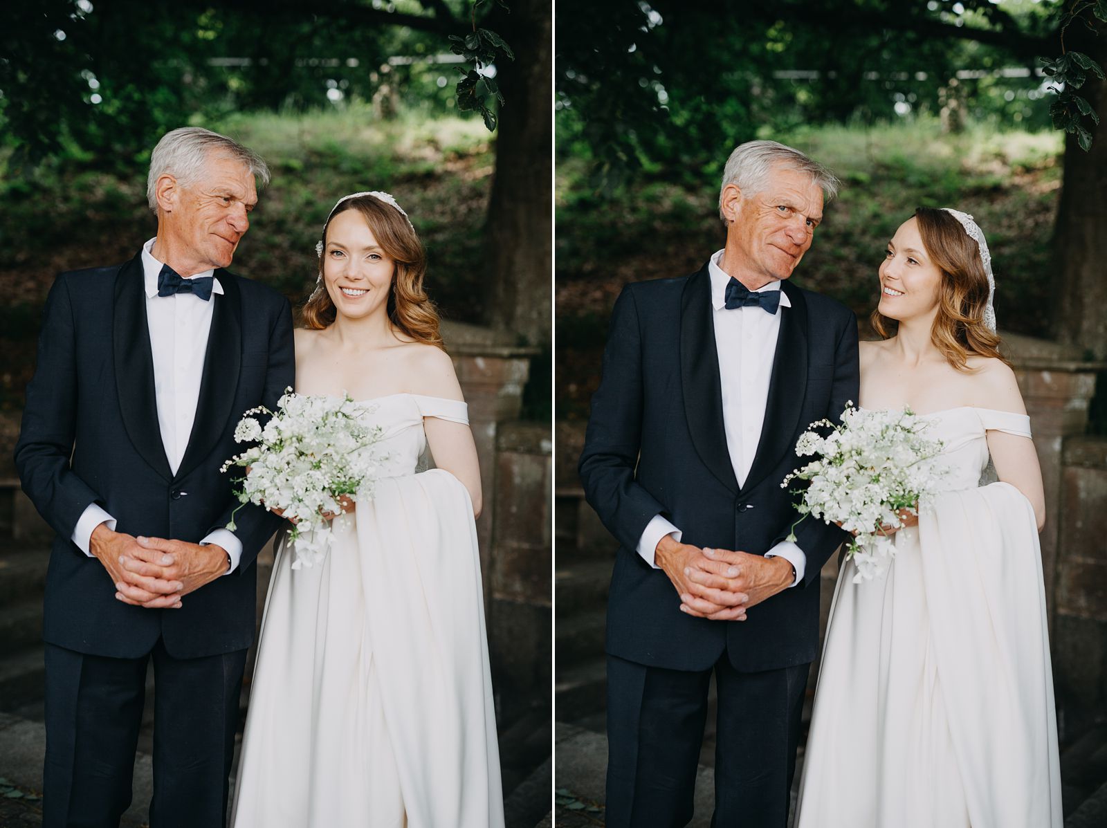 bride and father of the bride before wedding ceremony at Kilden i Skoven in Copenhagen