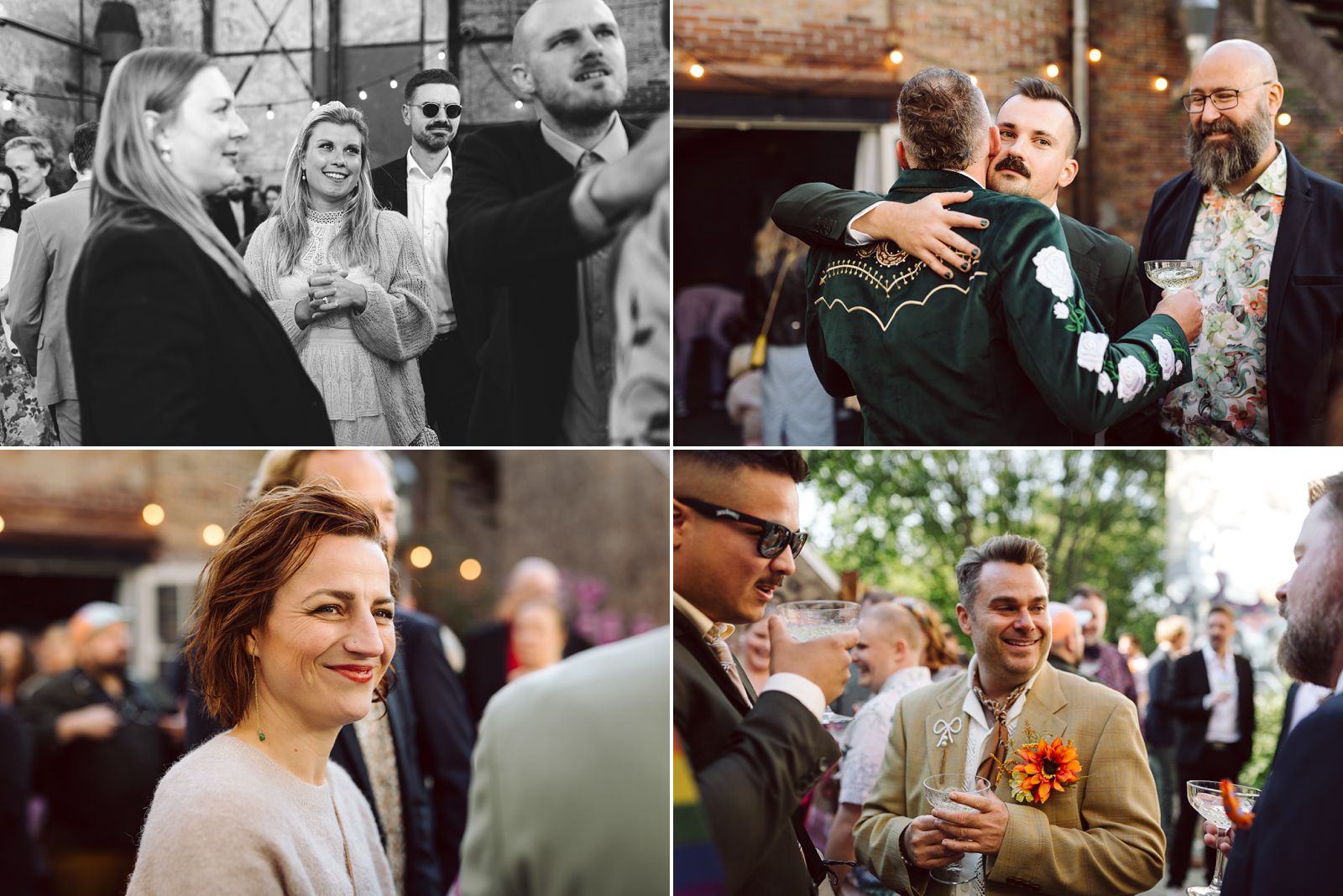 Wedding guests mingling with drinks after the ceremony at AFKROG Reffen in Copenhagen.
