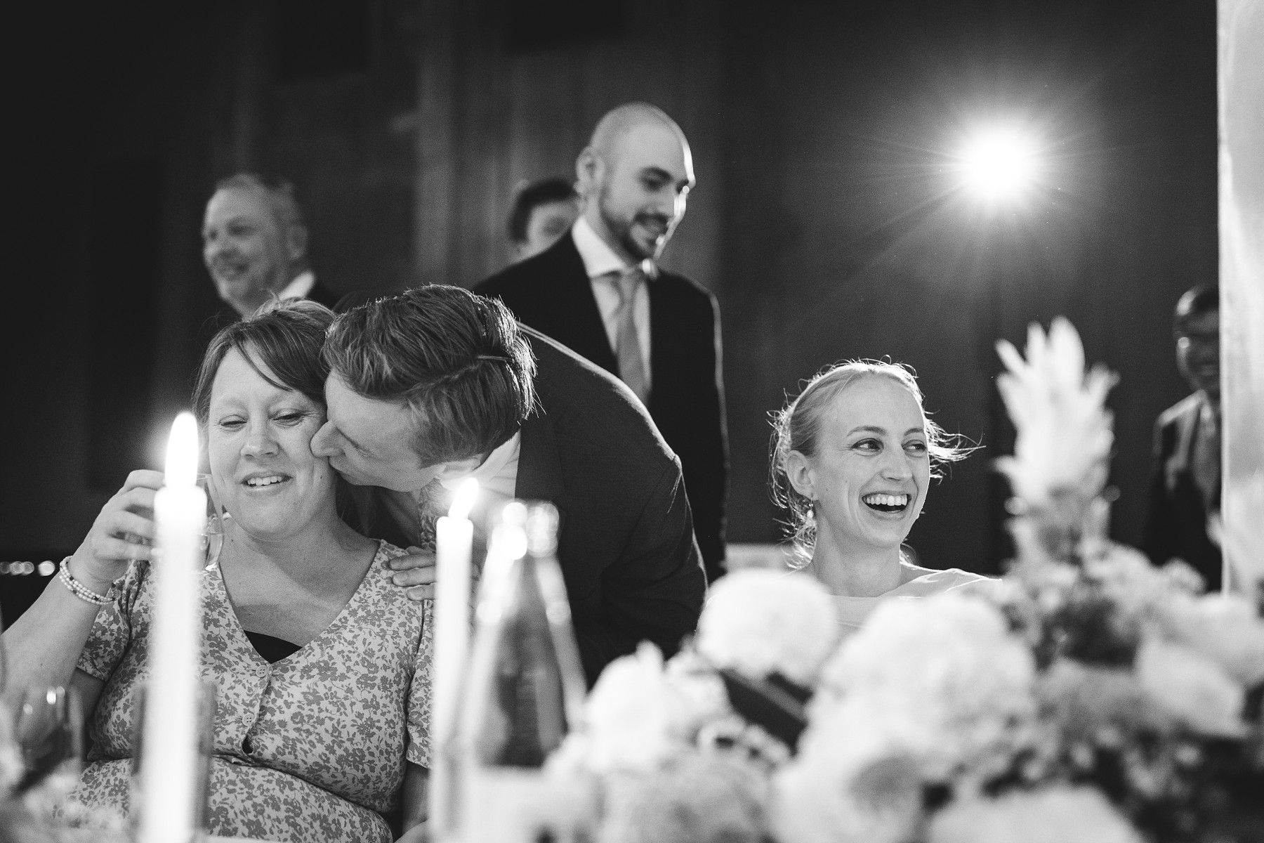 Bride and groom celebrating with guests during their Copenhagen wedding reception
