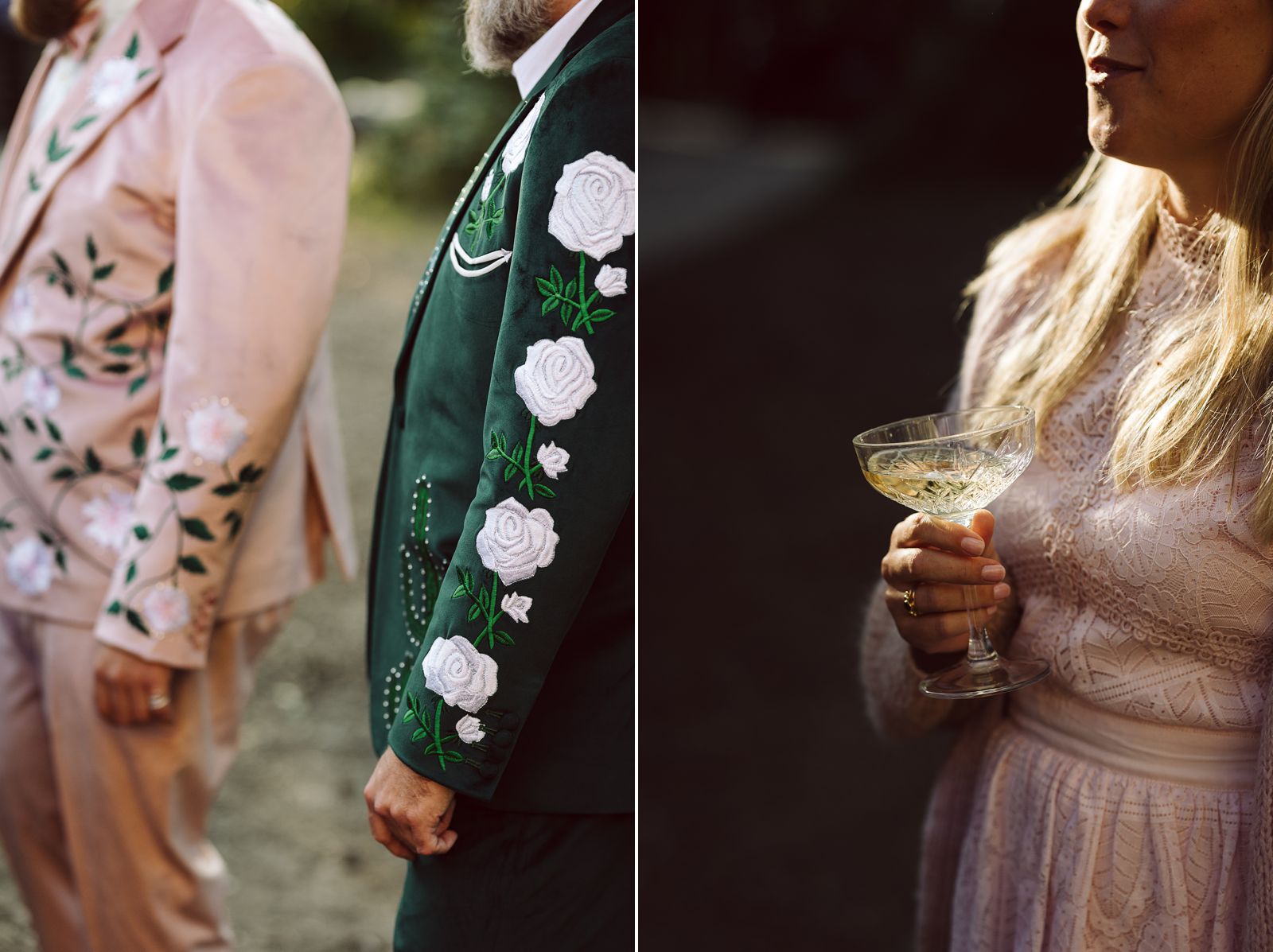 embroidered tuxedo detail for a same-sex marriage in Copenhagen