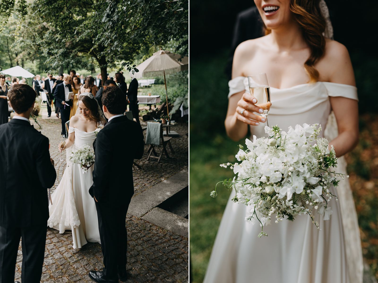 Outdoor wedding drinks reception at Kilden i Skoven in Copenhagen