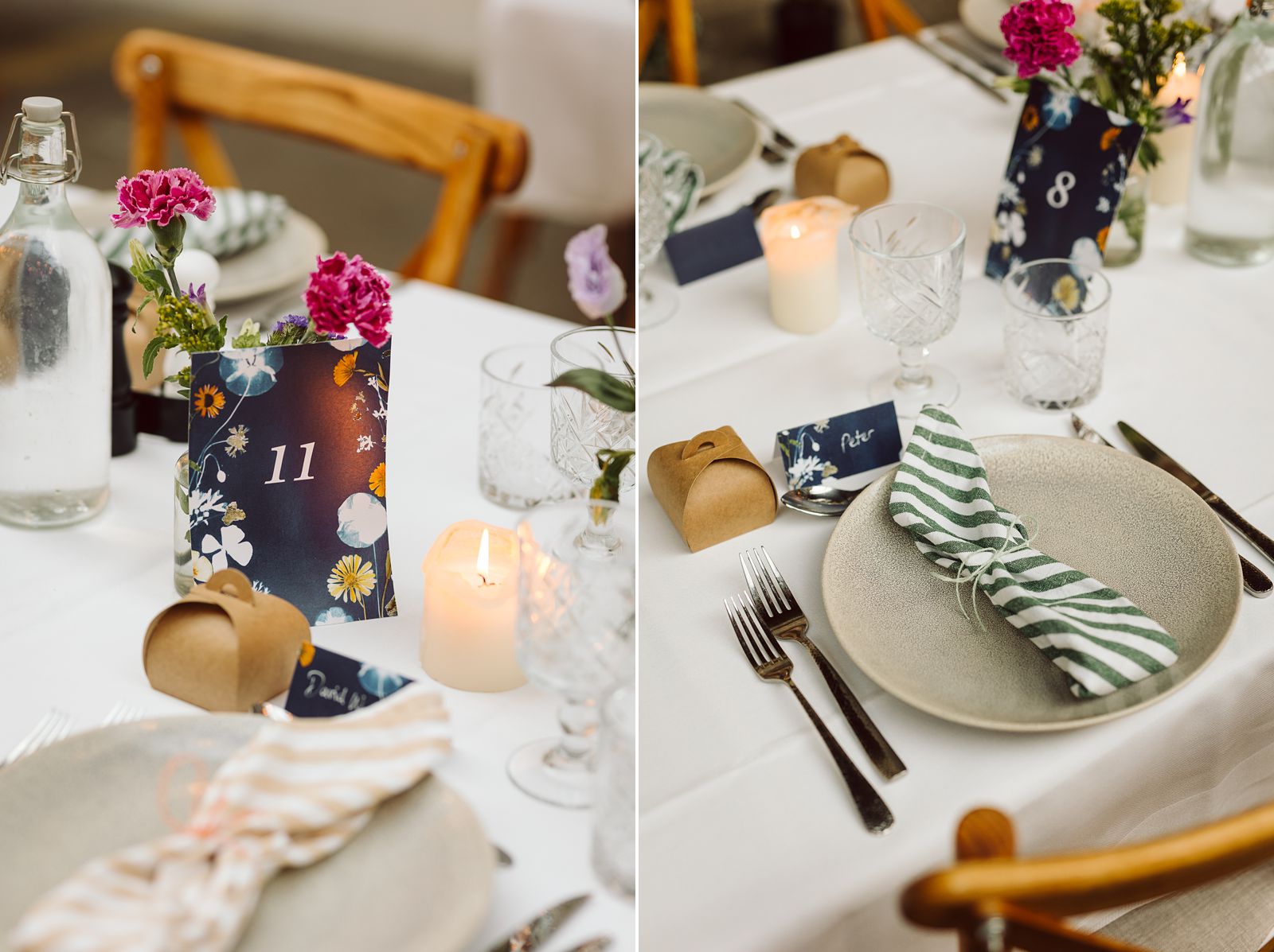 Reception table styling and wedding decor at AFKROG Reffen restaurant.