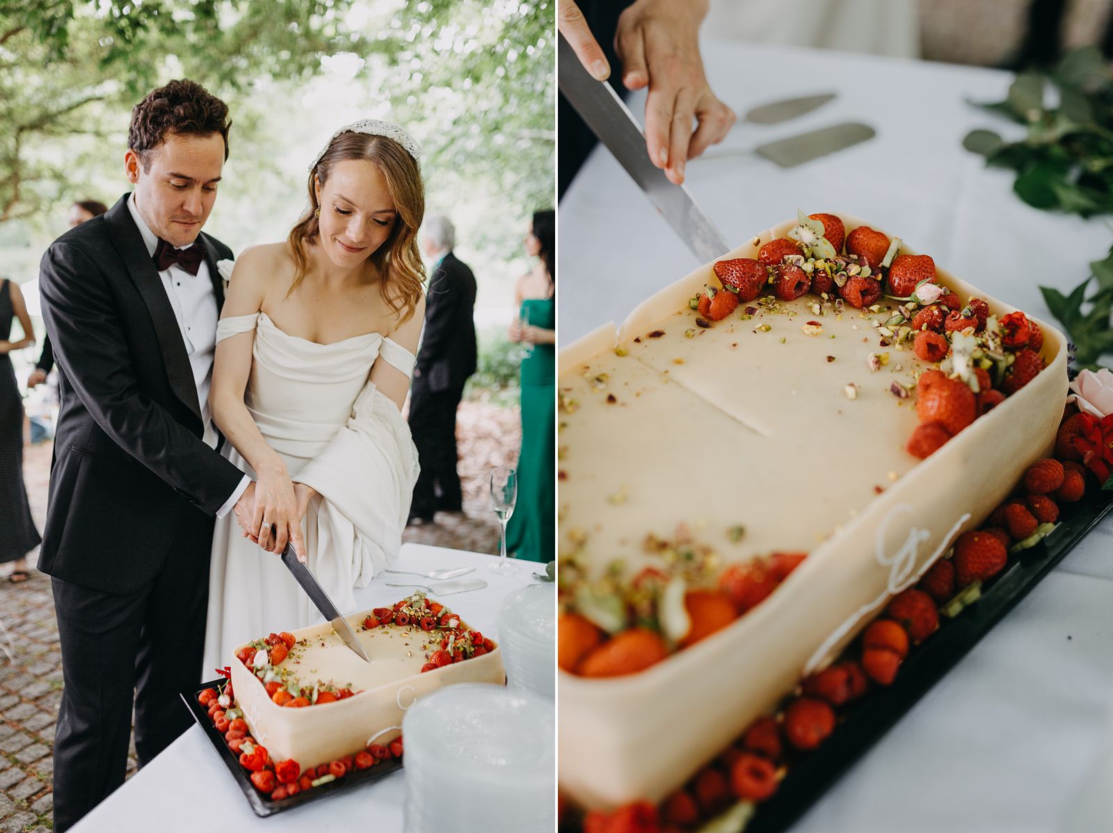newlyweds cutting the wedding cake after the civil ceremony in Copenhagen